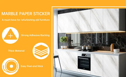 Wasserdichte Marmor Selbstklebende Tapete 40cm - PVC Wandaufkleber für Bad & Küche