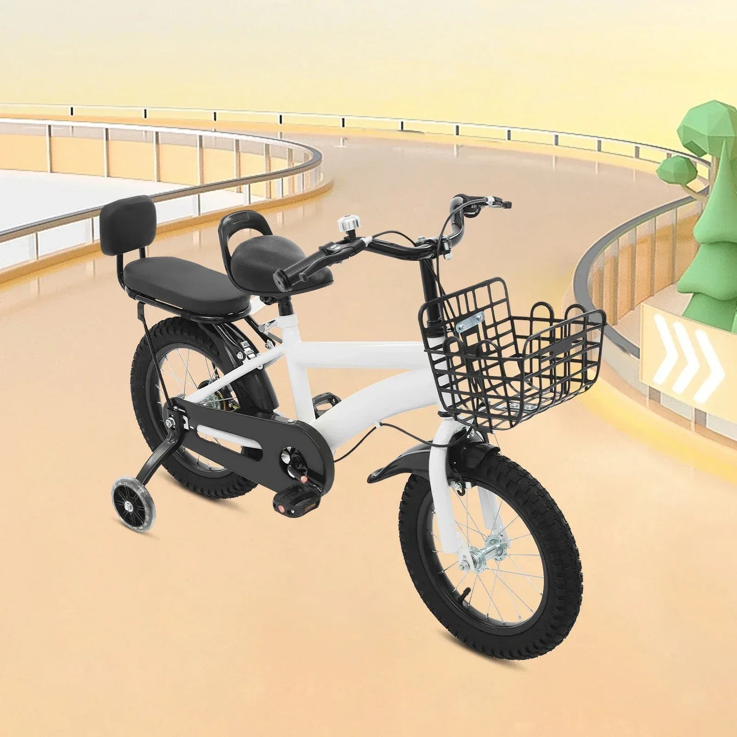 Kinderfahrrad 14 Zoll mit Korb & Rückenlehne – Höhenverstellbar, Stützräder, bis 60 kg belastbar für Kinder 3-7 Jahre - FUXLShop