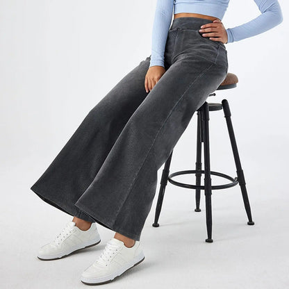 Damen High-Waist Jeans Weites Bein Knöchellang | Casual Streetwear