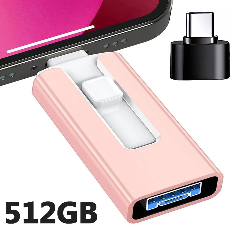 4-in-1 OTG USB 3.0 Flash Drive 512GB Pink – Speicherstick für iPhone & Android