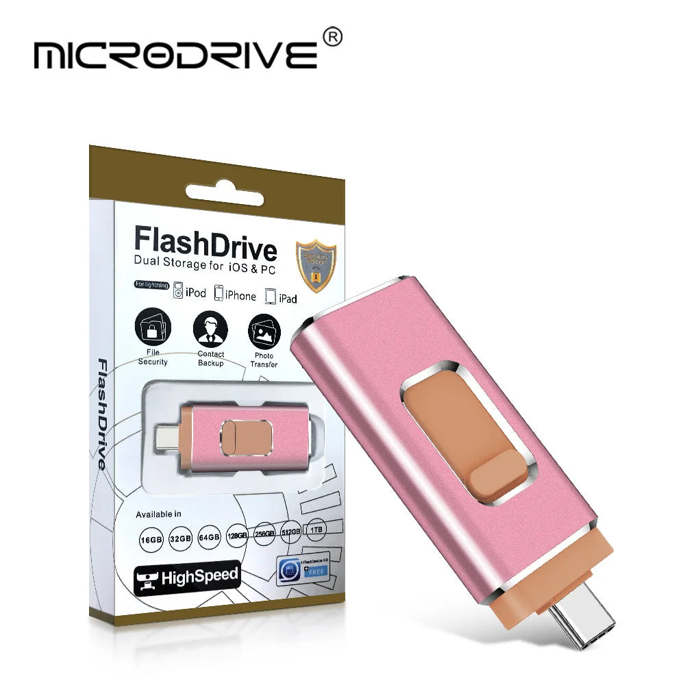4-in-1-USB-Flash-Laufwerk, 64 GB, Hochgeschwindigkeits-Micro-USB-Stick, OTG-Typ-C-Stick, 32 GB, 128 GB, 256 GB, Memory Stick für iPhone, Samsung