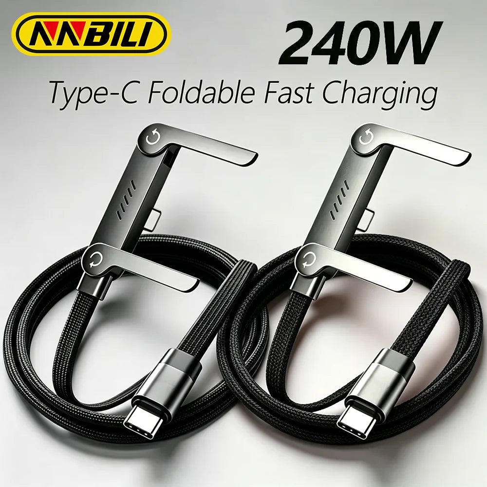 240W USB-C Schnellladekabel mit Halterung – Geflochtenes Typ-C Kabel 1,5m für iPhone & Samsung