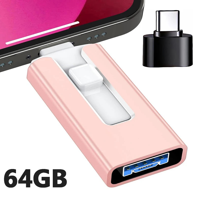 4-in-1 OTG USB 3.0 Flash Drive 64GB Pink – Speicherstick für iPhone & Android