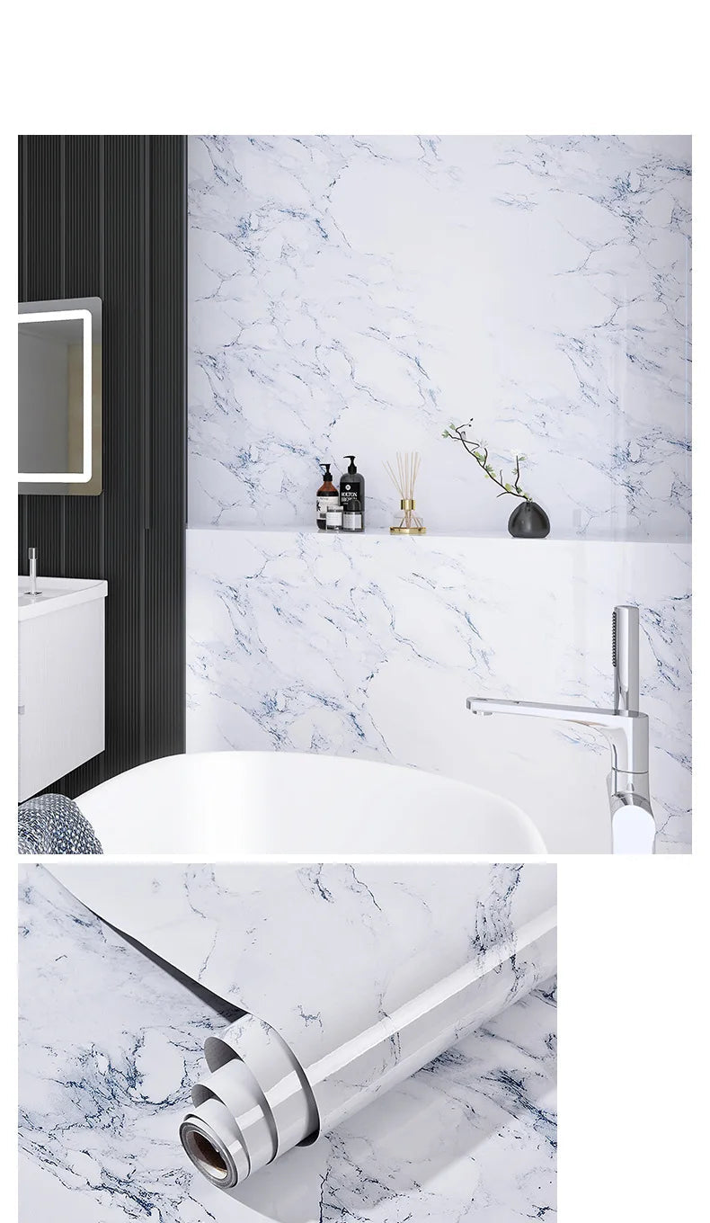 Wasserdichte Marmor Vinylfolie 60cm - Selbstklebende Tapete für Bad & Küche