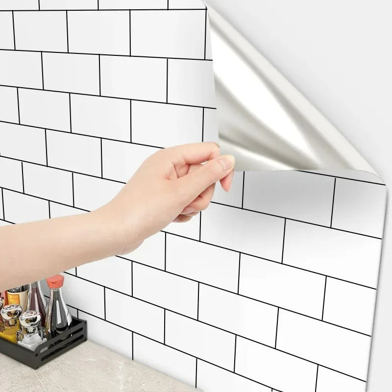 Küchenschränke, Tapeten-Wandaufkleber, weißer Ziegelstein, wasserdicht und ölbeständig, 40 cm, hohe Temperaturbeständigkeit, selbstklebend, für Zuhause