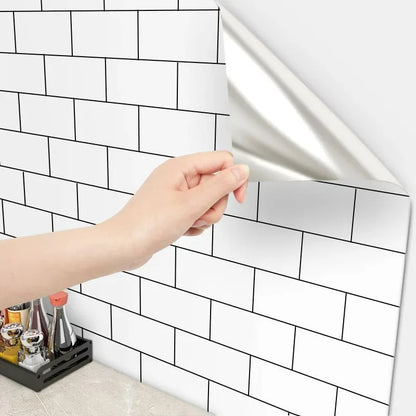 Küchenschränke, Tapeten-Wandaufkleber, weißer Ziegelstein, wasserdicht und ölbeständig, 40 cm, hohe Temperaturbeständigkeit, selbstklebend, für Zuhause - FUXLShop
