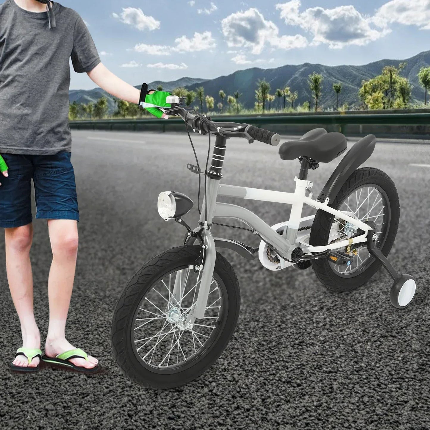 Kinderfahrrad 16 Zoll mit LED-Licht & Stützrädern – Höhenverstellbar für Kinder 5-8 Jahre, bis 60 kg belastbar - FUXLShop