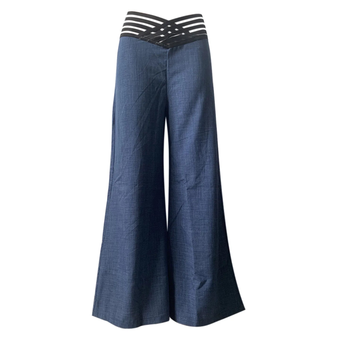 Frauen Ausgestelltes Hosen Elegante Büro Dame Casual Hohe Taille Hose Frühling Sommer Solide Kreuzmuster Sheer Mesh Patch Breite Bein Hose
