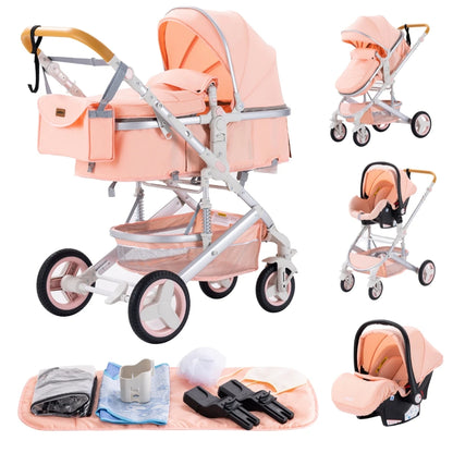 Luxuriöser 3-in-1 Kinderwagen – für Neugeborene, Reisegeeignet & Faltbar – Aluminiumrahmen, Liegefunktion, verstellbares Verdeck