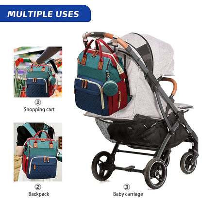 3-in-1-Wickeltasche-Rucksack, faltbares Babybett, wasserdichte Reisetasche mit USB-Aufladung, Wickeltasche-Rucksack mit Wickelbett, 3 Arten - FUXL-Shopify 