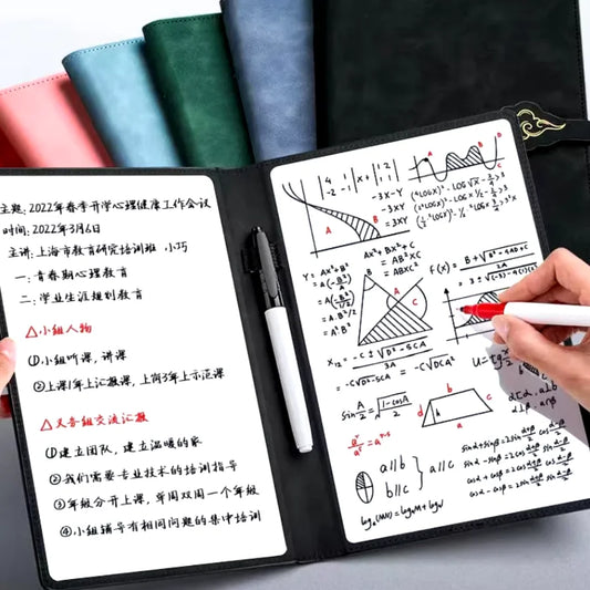 A5 wiederverwendbares Whiteboard-Notizbuch-Set mit Whiteboard-Stift, Löschtuch, Leder, Notizblock, Wochenplaner, tragbar, stilvoll, Büro