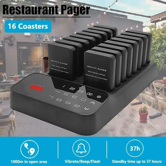 Drahtloses Pager-Rufsystem für Restaurant, Bar & Café – 10 oder 16 Empfänger, EU-Stecker