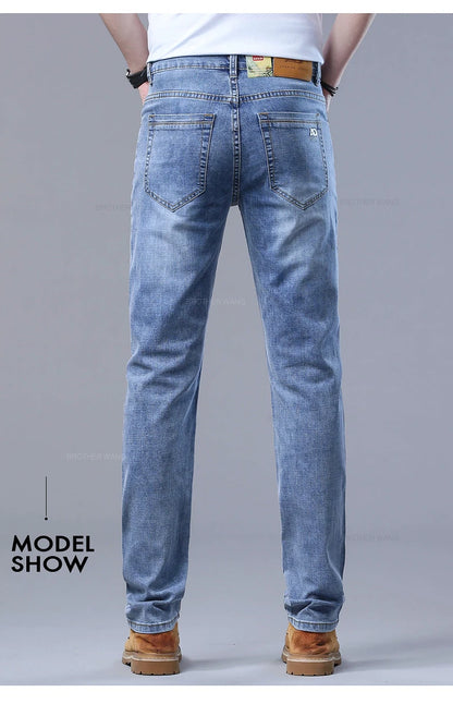 Frühlings-Herren-Jeans in Hellblau, schmal, stilvoll, lässig, Stretch-Stoff, Denim-Hose, klassische Hose, Rauchgrau - FUXL-Shopify 