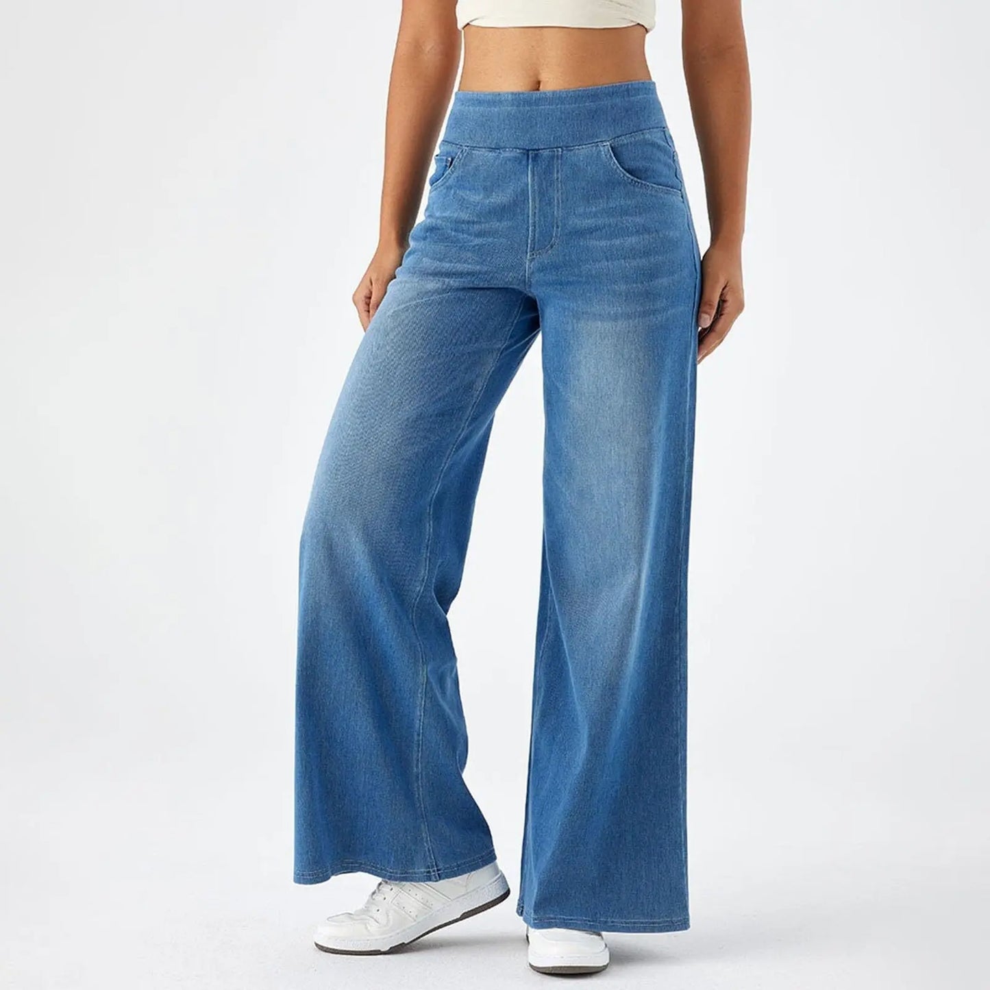 Damen High-Waist Jeans Weites Bein Knöchellang | Casual Streetwear