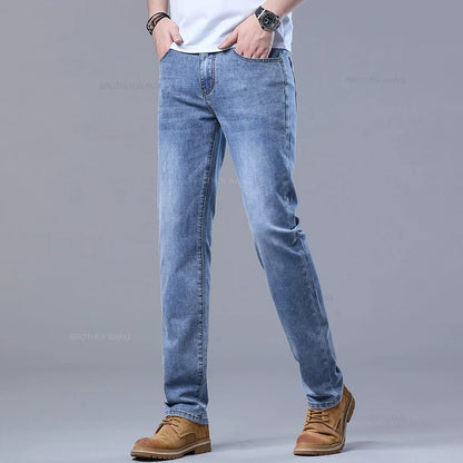 Frühlings-Herren-Jeans in Hellblau, schmal, stilvoll, lässig, Stretch-Stoff, Denim-Hose, klassische Hose, Rauchgrau - FUXL-Shopify 