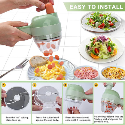 5-in-1-Set für elektrische Gemüseschneider, tragbar, wiederaufladbar, kabellose Küchenmaschine und Zerkleinerer für Paprika, Knoblauch und Fleisch - FUXL-Shopify 