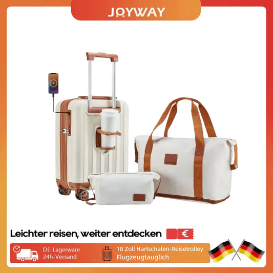 imiomo Erweiterbares Handgepäck-Koffer-Set mit Reisetasche, Getränkehalter, TSA-Schloss, Spinner-Räder, leicht und langlebig - FUXL-Shopify 