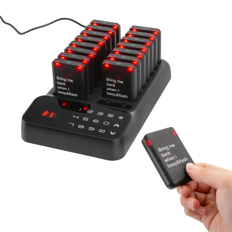Drahtloses Pager-Rufsystem für Restaurant, Bar & Café – 10 oder 16 Empfänger, EU-Stecker