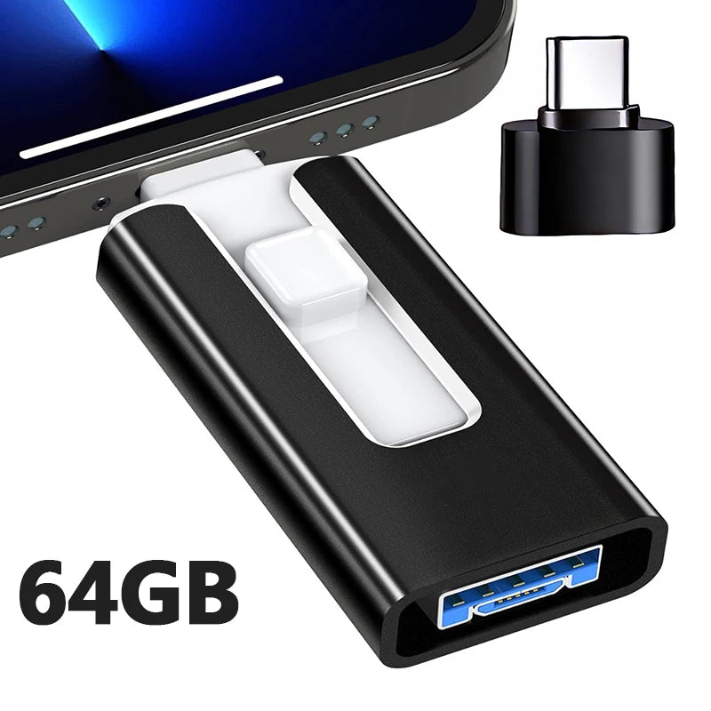 4-in-1 OTG USB 3.0 Flash Drive 64GB Schwarz – Speicherstick für iPhone & Android