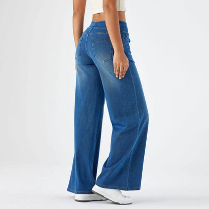 Damen High-Waist Jeans Weites Bein Knöchellang | Casual Streetwear