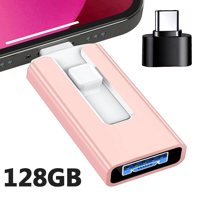 4-in-1 OTG USB 3.0 Flash Drive 128GB Pink – Speicherstick für iPhone & Android