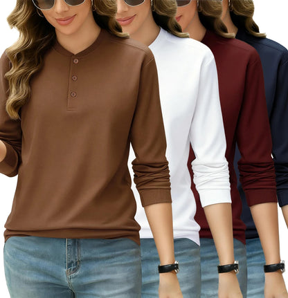 Einfarbiges Damen Henley Shirt mit langen Ärmeln, Y2K Stil, Baumwolle, Herbst Streetwear