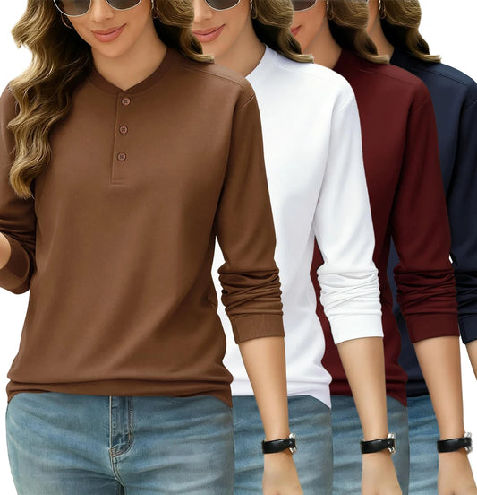 Einfarbiges Damen Henley Shirt mit langen Ärmeln, Y2K Stil, Baumwolle, Herbst Streetwear