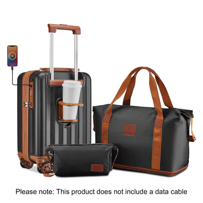 imiomo Erweiterbares Handgepäck-Koffer-Set mit Reisetasche, Getränkehalter, TSA-Schloss, Spinner-Räder, leicht und langlebig - FUXL-Shopify 