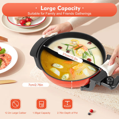 6L Haushalts-Hot Pot 1360 W 220 V elektrischer Kochtopf Bratpfanne Eintopftopf 2 Fächer Antihaft-Hotpot Temperatur einstellbar - FUXL-Shopify 