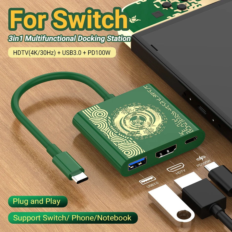 3-in-1 USB-C Hub – HDMI 4K, PD 100W Schnellladung & USB 3.0 für Switch, MacBook & Laptop