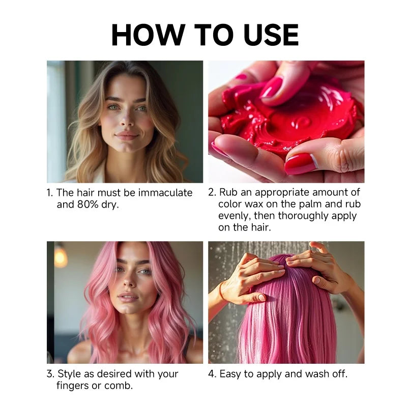 Step-by-step guide on using Sevich temporary hair wax for vibrant color changes.
