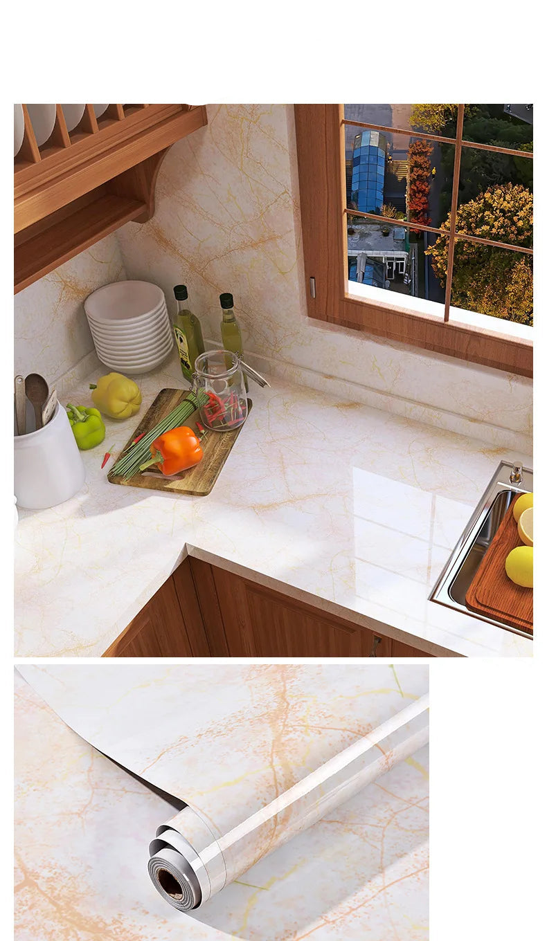 Wasserdichte Marmor Vinylfolie 60cm - Selbstklebende Tapete für Bad & Küche