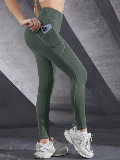 Neue Hohe Taille frauen Leggings Stretch Yoga Hosen Strumpfhosen Mit Taschen Push-Up Fitness Laufsport Einfarbig Hosen - FUXL-Shopify 