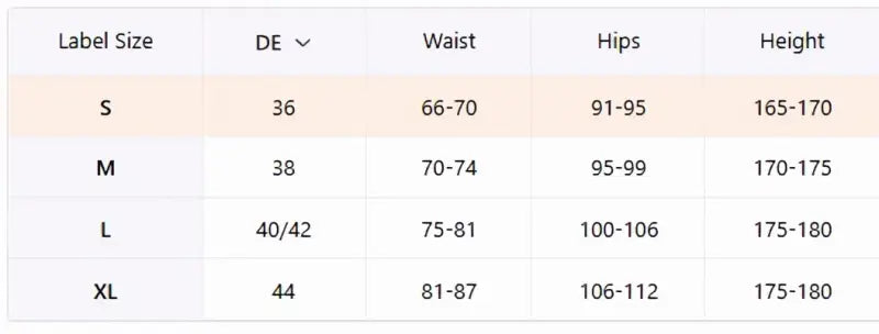 Größe chart for elegante weite hose casual palazzo hose einfarbig in inches sizes s to xl