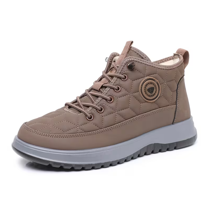 Herren-Winterstiefeletten mit Steppdesign, Schnürung, hellem Innenfutter und Profilsohle