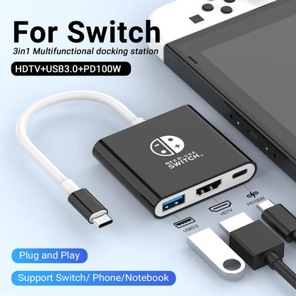 3-in-1 USB-C Hub HDMI 4K 30Hz PD 100W Schnellladung USB 3.0 Dockingstation MacBook Laptop