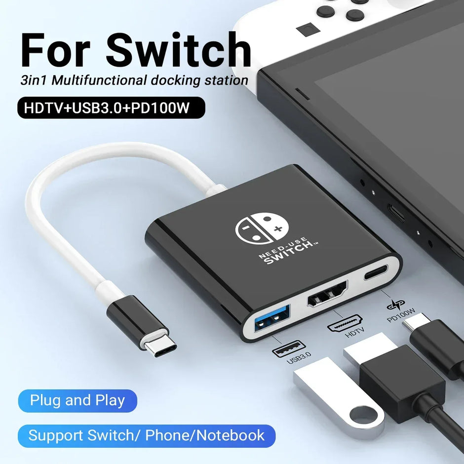 3-in-1 USB-C Hub HDMI 4K 30Hz PD 100W Schnellladung USB 3.0 Dockingstation MacBook Laptop - FUXLShop