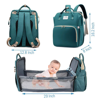3-in-1-Wickeltasche-Rucksack, faltbares Babybett, wasserdichte Reisetasche mit USB-Aufladung, Wickeltasche-Rucksack mit Wickelbett, 3 Arten - FUXL-Shopify 