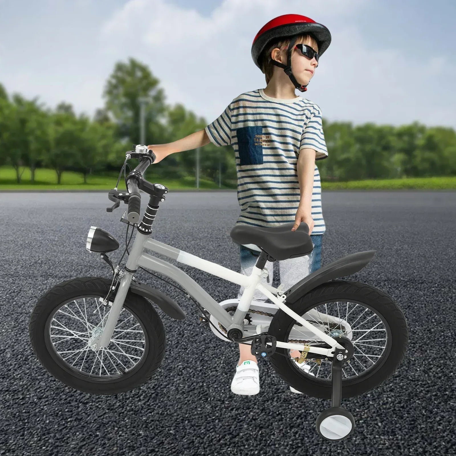 Kinderfahrrad 16 Zoll mit LED-Licht & Stützrädern – Höhenverstellbar für Kinder 5-8 Jahre, bis 60 kg belastbar - FUXLShop
