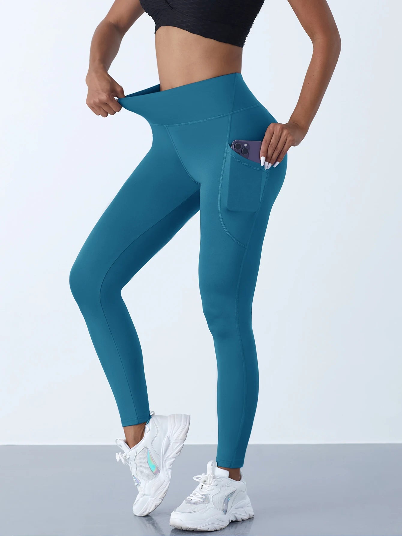 Neue Hohe Taille frauen Leggings Stretch Yoga Hosen Strumpfhosen Mit Taschen Push-Up Fitness Laufsport Einfarbig Hosen - FUXL-Shopify 