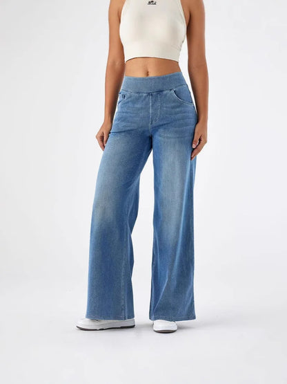 Damen High-Waist Jeans Weites Bein Knöchellang | Casual Streetwear