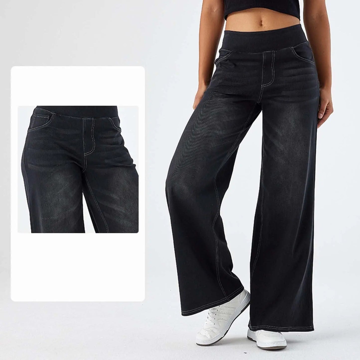 Damen High-Waist Jeans Weites Bein Knöchellang | Casual Streetwear
