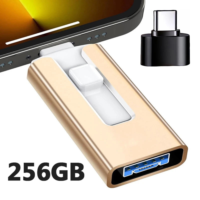 4-in-1 OTG USB 3.0 Flash Drive 256GB Gold – Speicherstick für iPhone & Android
