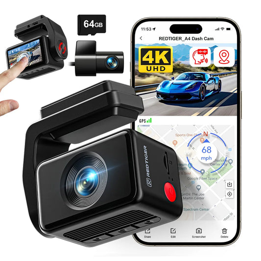 REDTIGER 4K Dash Cam vorne & hinten – Drive Recorder mit WiFi, GPS, Auto DVR, 24H Parkmodus & Black Box