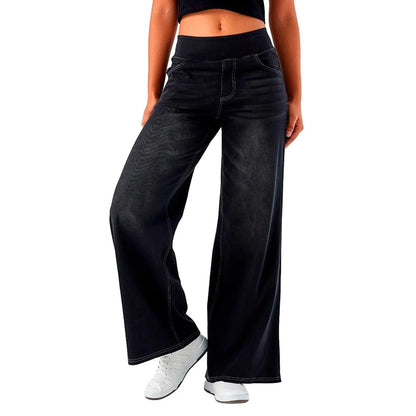 Damen High-Waist Jeans Weites Bein Knöchellang | Casual Streetwear