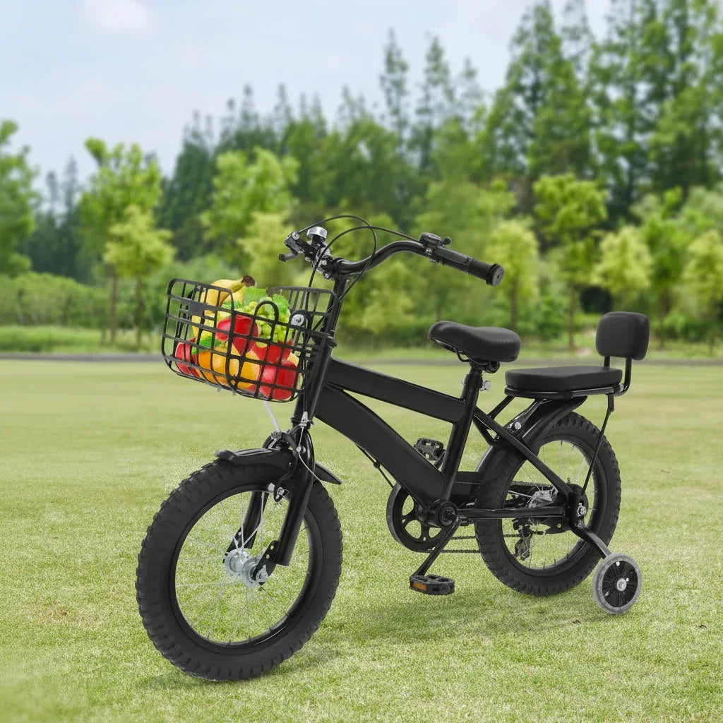 Kinderfahrrad 14 Zoll mit Korb & Rückenlehne – Höhenverstellbar, Stützräder, bis 60 kg belastbar für Kinder 3-7 Jahre - FUXLShop