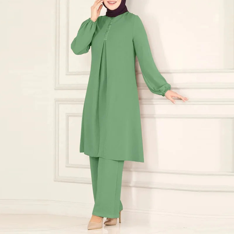 Muslimisches Damen-Set Langarm Bluse & Weite Hose | Modest Fashion