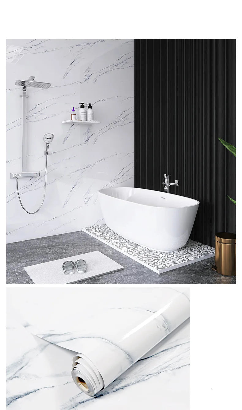 Wasserdichte Marmor Vinylfolie 60cm - Selbstklebende Tapete für Bad & Küche