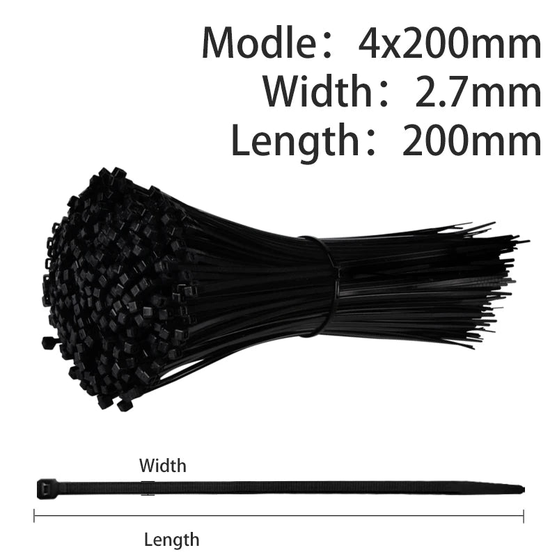 500/200/100 Stück Nylon-Kabelbinder – Selbstsichernd, 1,9/2,7 mm – Verstellbare Befestigungsschlaufe für Heim, Büro & Garten