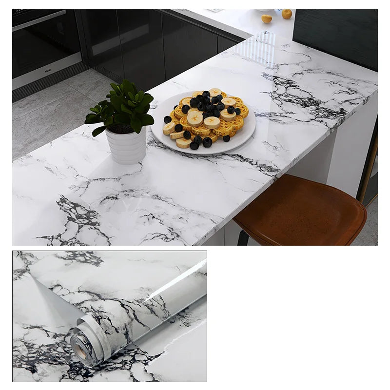 Wasserdichte Marmor Vinylfolie 60cm - Selbstklebende Tapete für Bad & Küche